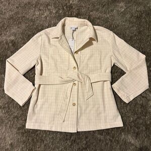 Liz Claiborne Belted Shirt Jacket Pale Peach Plaid Tweed| Women Size Medium NWT